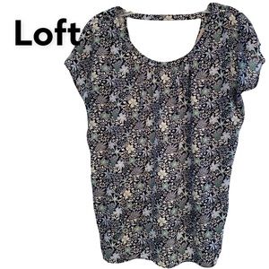 Loft Cap Sleeve Blue and White Floral Pullover Top XS